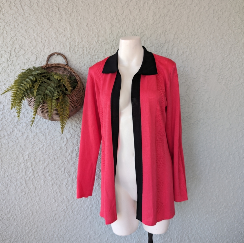 Exclusively Misook Cable Knit Jacket in Pink‎ Coral/Black size xs